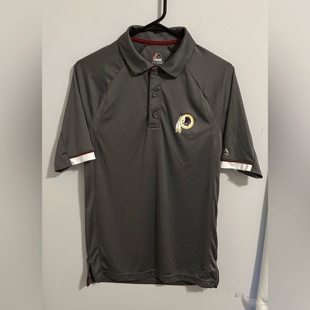 Washington Redskins Majestic Coolbase Polo Shirt Gray Sz Small